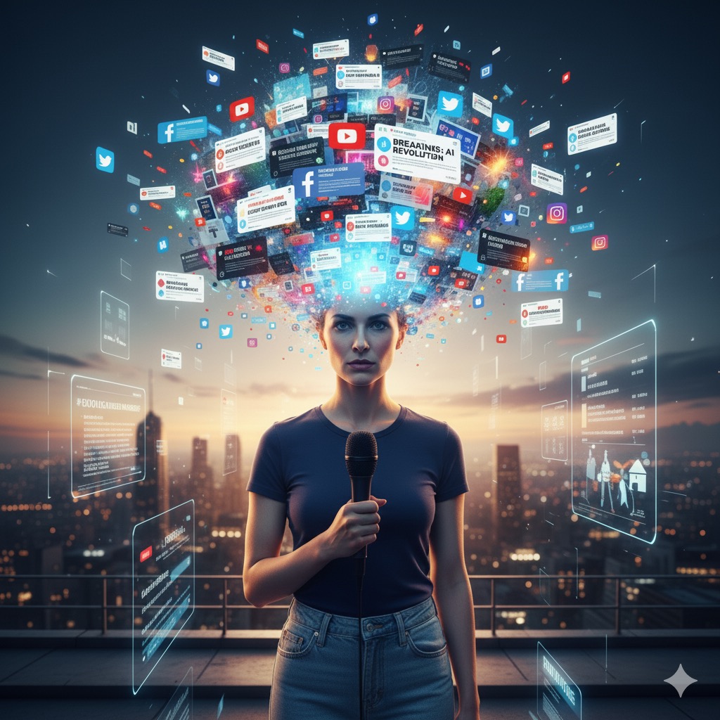 periodista con redes en su cabeza